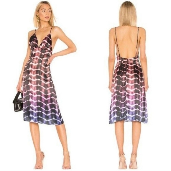 LPA Revolve Lunetta Slip Dress In Heidi Purple Tie Day V-neck Abstract Y2k NWT M - Picture 3 of 11